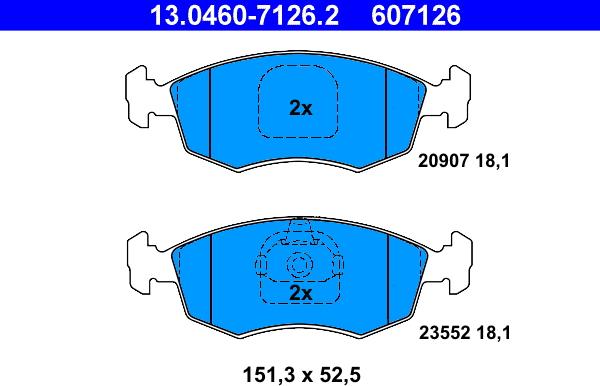 ATE 13.0460-7126.2 - Комплект спирачно феродо, дискови спирачки vvparts.bg