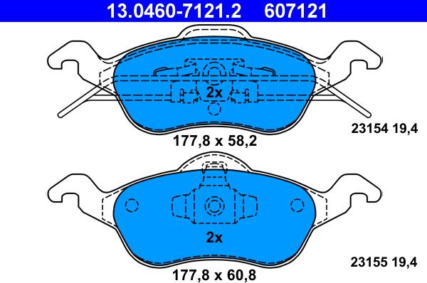 ATE 13.0460-7121.2 - Комплект спирачно феродо, дискови спирачки vvparts.bg