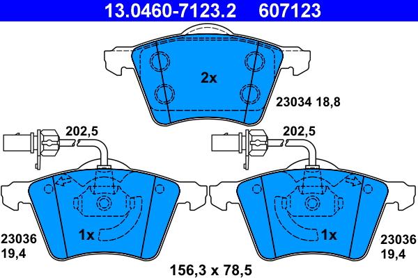 ATE 13.0460-7123.2 - Комплект спирачно феродо, дискови спирачки vvparts.bg