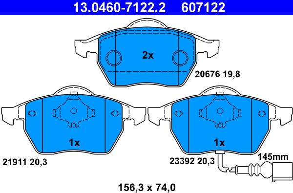 ATE 13.0460-7122.2 - Комплект спирачно феродо, дискови спирачки vvparts.bg