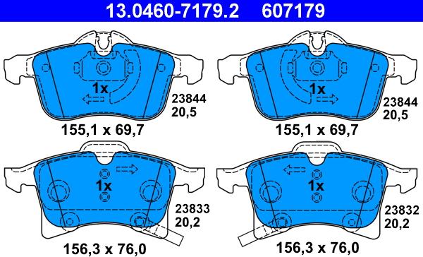 ATE 13.0460-7179.2 - Комплект спирачно феродо, дискови спирачки vvparts.bg