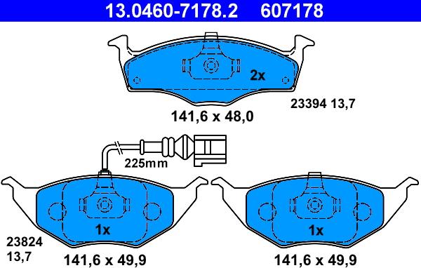 ATE 13.0460-7178.2 - Комплект спирачно феродо, дискови спирачки vvparts.bg