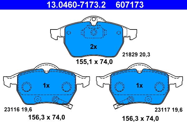 ATE 13.0460-7173.2 - Комплект спирачно феродо, дискови спирачки vvparts.bg