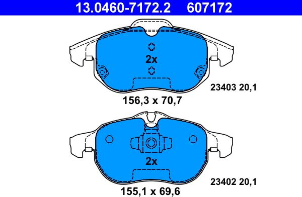 ATE 13.0460-7172.2 - Комплект спирачно феродо, дискови спирачки vvparts.bg