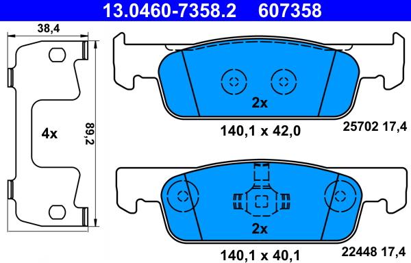 ATE 13.0460-7358.2 - Комплект спирачно феродо, дискови спирачки vvparts.bg