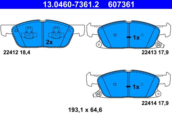 ATE 13.0460-7361.2 - Комплект спирачно феродо, дискови спирачки vvparts.bg