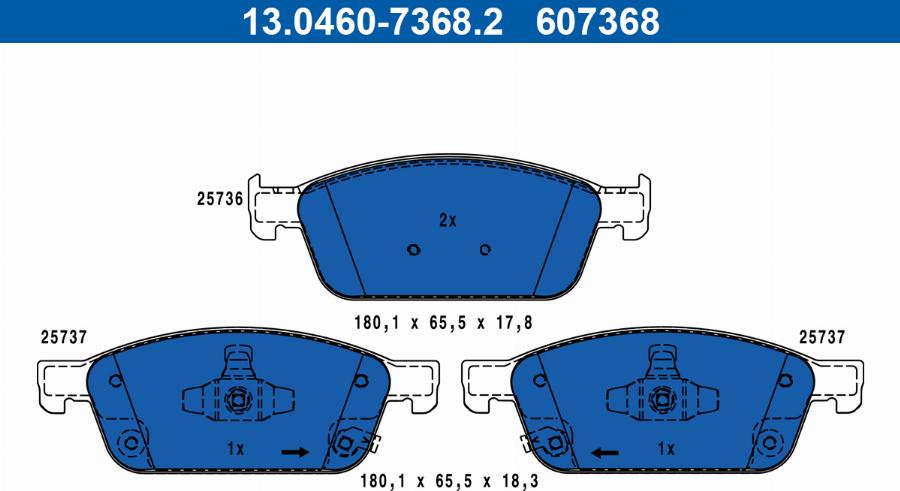 ATE 13.0460-7368.2 - Комплект спирачно феродо, дискови спирачки vvparts.bg