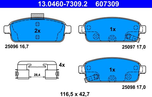 ATE 13.0460-7309.2 - Комплект спирачно феродо, дискови спирачки vvparts.bg