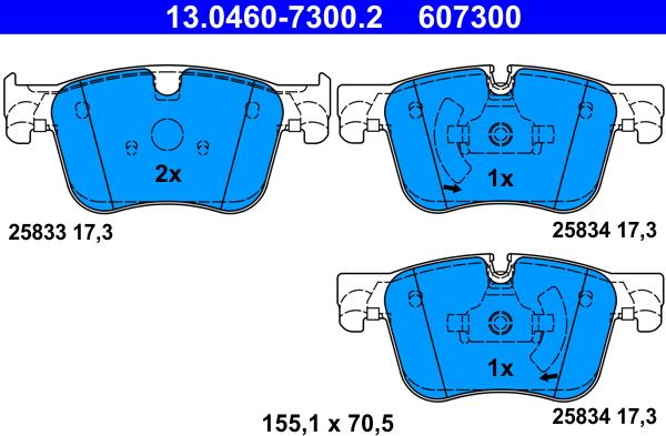 ATE 13.0460-7300.2 - Комплект спирачно феродо, дискови спирачки vvparts.bg