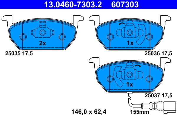 ATE 13.0460-7303.2 - Комплект спирачно феродо, дискови спирачки vvparts.bg