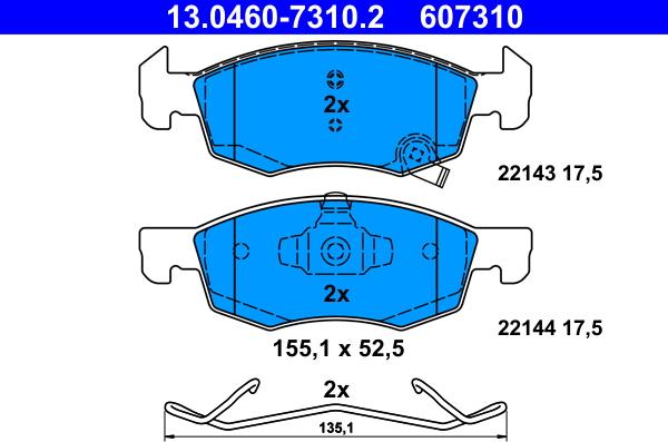 ATE 13.0460-7310.2 - Комплект спирачно феродо, дискови спирачки vvparts.bg