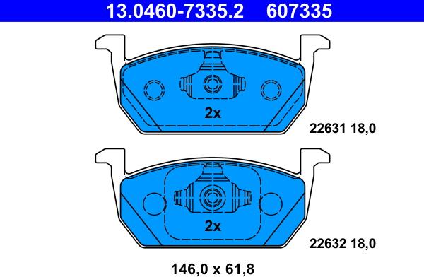 ATE 13.0460-7335.2 - Комплект спирачно феродо, дискови спирачки vvparts.bg