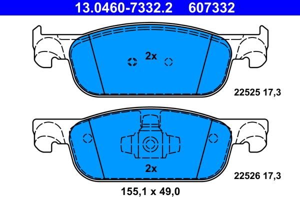 ATE 13.0460-7332.2 - Комплект спирачно феродо, дискови спирачки vvparts.bg