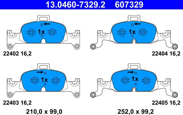 ATE 13.0460-7329.2 - Комплект спирачно феродо, дискови спирачки vvparts.bg
