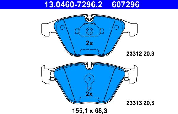 ATE 13.0460-7296.2 - Комплект спирачно феродо, дискови спирачки vvparts.bg