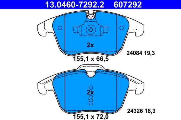 ATE 13.0460-7292.2 - Комплект спирачно феродо, дискови спирачки vvparts.bg