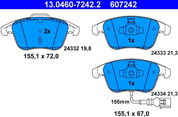 ATE 13.0460-7242.2 - Комплект спирачно феродо, дискови спирачки vvparts.bg