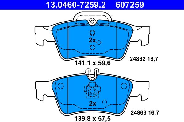 ATE 13.0460-7259.2 - Комплект спирачно феродо, дискови спирачки vvparts.bg