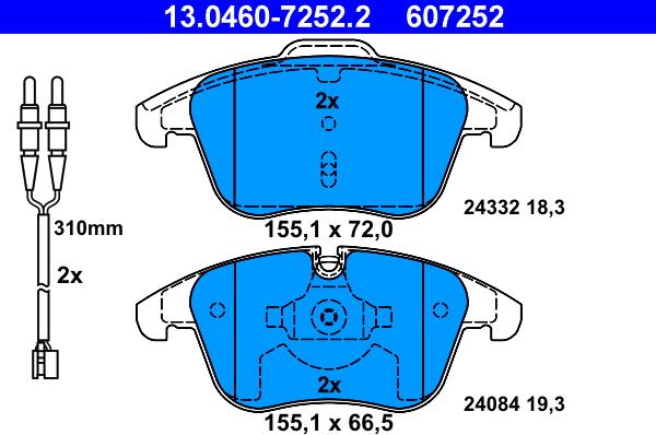 ATE 13.0460-7252.2 - Комплект спирачно феродо, дискови спирачки vvparts.bg