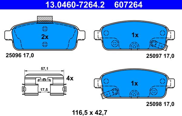 ATE 13.0460-7264.2 - Комплект спирачно феродо, дискови спирачки vvparts.bg