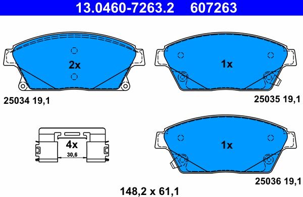 ATE 13.0460-7263.2 - Комплект спирачно феродо, дискови спирачки vvparts.bg