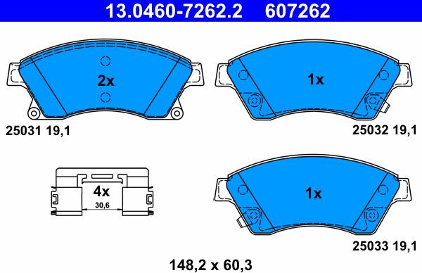 ATE 13.0460-7262.2 - Комплект спирачно феродо, дискови спирачки vvparts.bg