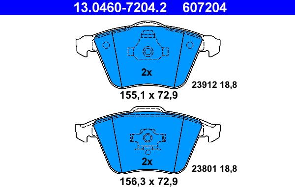 ATE 13.0460-7204.2 - Комплект спирачно феродо, дискови спирачки vvparts.bg
