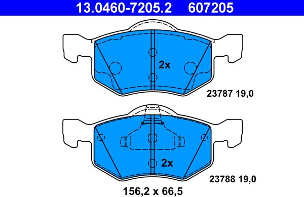 ATE 13.0460-7205.2 - Комплект спирачно феродо, дискови спирачки vvparts.bg