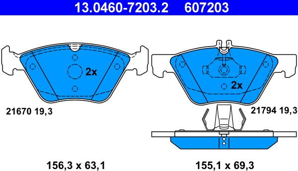 ATE 13.0460-7203.2 - Комплект спирачно феродо, дискови спирачки vvparts.bg