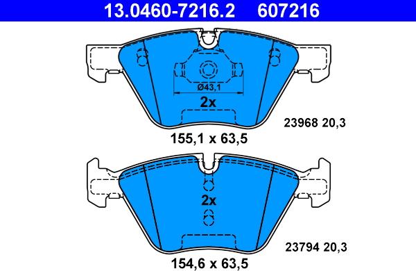 ATE 13.0460-7216.2 - Комплект спирачно феродо, дискови спирачки vvparts.bg