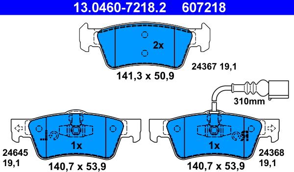 ATE 13.0460-7218.2 - Комплект спирачно феродо, дискови спирачки vvparts.bg