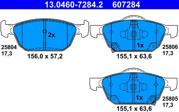 ATE 13.0460-7284.2 - Комплект спирачно феродо, дискови спирачки vvparts.bg