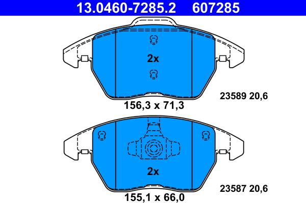 ATE 13.0460-7285.2 - Комплект спирачно феродо, дискови спирачки vvparts.bg