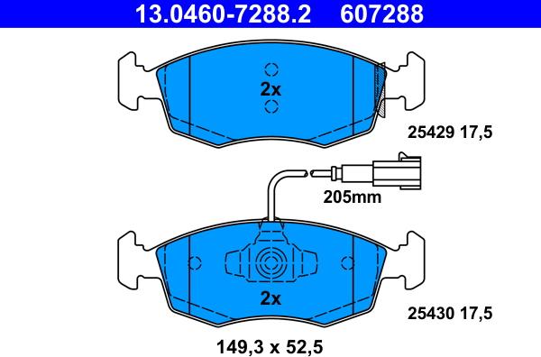 ATE 13.0460-7288.2 - Комплект спирачно феродо, дискови спирачки vvparts.bg