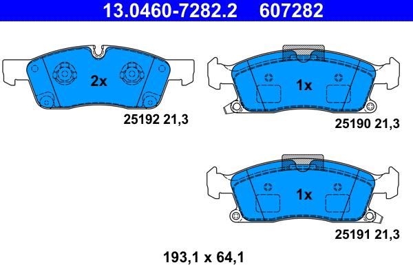 ATE 13.0460-7282.2 - Комплект спирачно феродо, дискови спирачки vvparts.bg