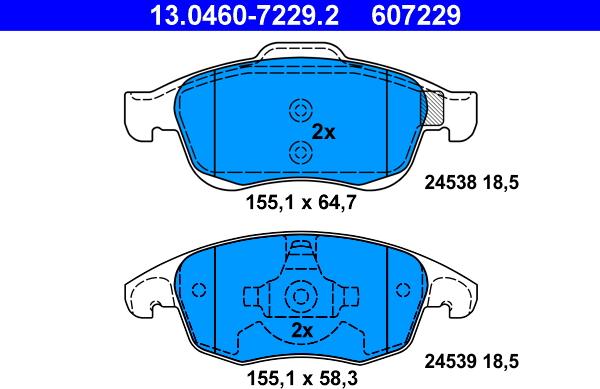 ATE 13.0460-7229.2 - Комплект спирачно феродо, дискови спирачки vvparts.bg