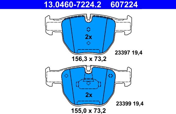 ATE 13.0460-7224.2 - Комплект спирачно феродо, дискови спирачки vvparts.bg