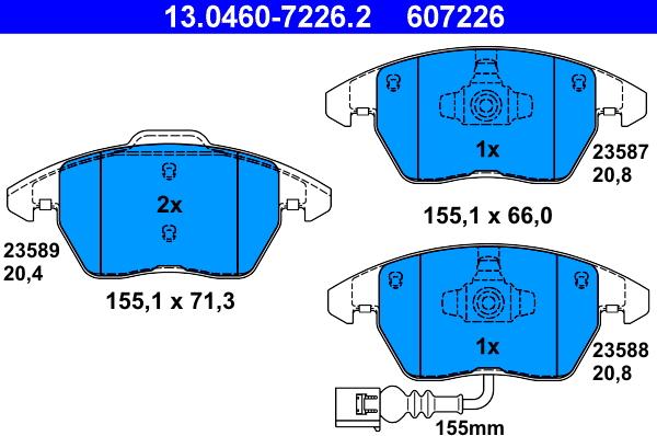 ATE 13.0460-7226.2 - Комплект спирачно феродо, дискови спирачки vvparts.bg