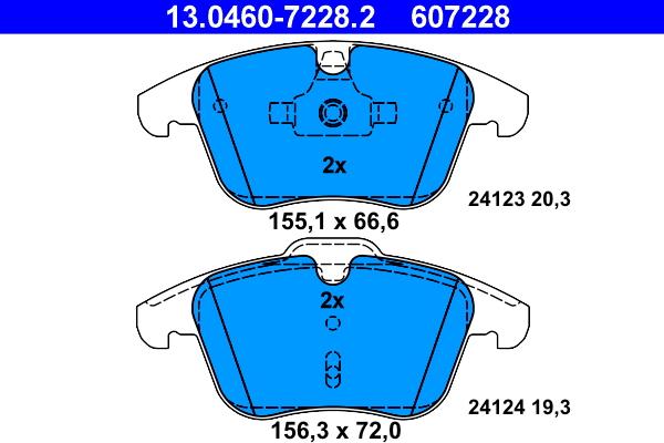 ATE 13.0460-7228.2 - Комплект спирачно феродо, дискови спирачки vvparts.bg