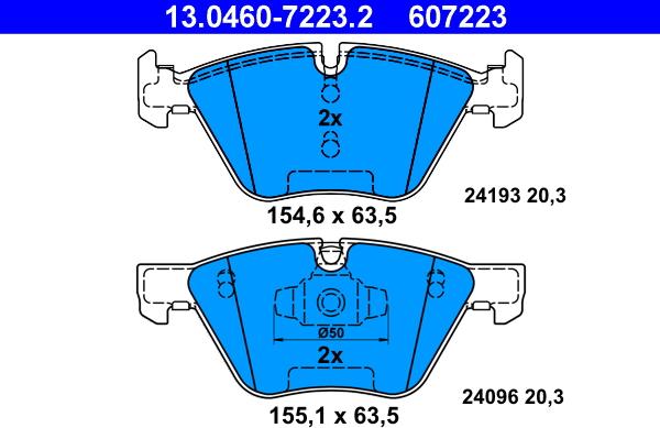 ATE 13.0460-7223.2 - Комплект спирачно феродо, дискови спирачки vvparts.bg