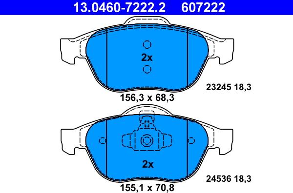 ATE 13.0460-7222.2 - Комплект спирачно феродо, дискови спирачки vvparts.bg