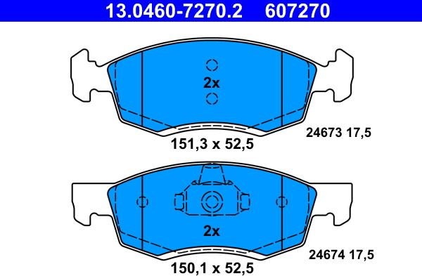 ATE 13.0460-7270.2 - Комплект спирачно феродо, дискови спирачки vvparts.bg