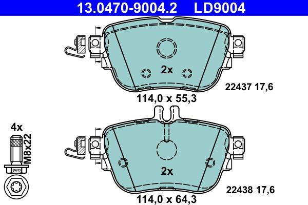 ATE 13.0470-9004.2 - Комплект спирачно феродо, дискови спирачки vvparts.bg