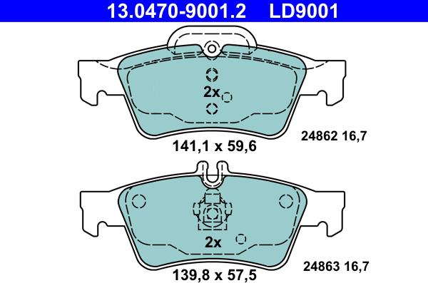 ATE 13.0470-9001.2 - Комплект спирачно феродо, дискови спирачки vvparts.bg