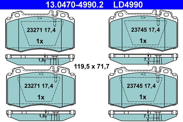 ATE 13.0470-4990.2 - Комплект спирачно феродо, дискови спирачки vvparts.bg