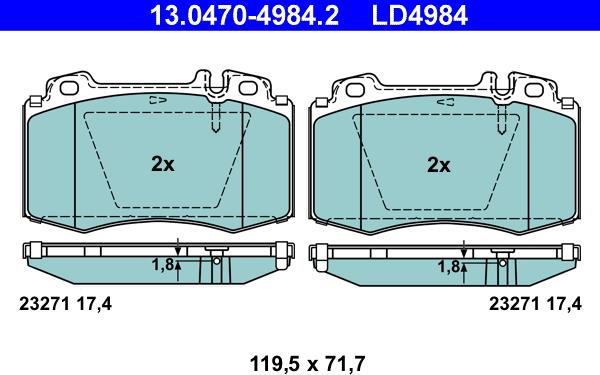 ATE 13.0470-4984.2 - Комплект спирачно феродо, дискови спирачки vvparts.bg