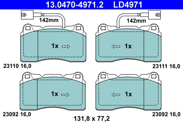 ATE 13.0470-4971.2 - Комплект спирачно феродо, дискови спирачки vvparts.bg