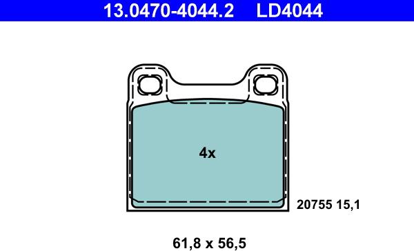 ATE 13.0470-4044.2 - Комплект спирачно феродо, дискови спирачки vvparts.bg