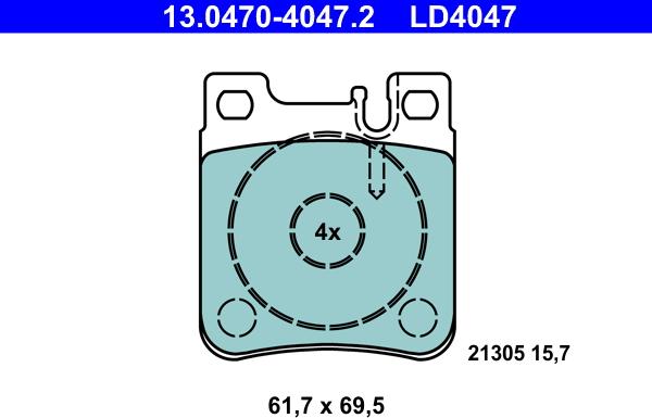 ATE 13.0470-4047.2 - Комплект спирачно феродо, дискови спирачки vvparts.bg