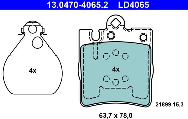 ATE 13.0470-4065.2 - Комплект спирачно феродо, дискови спирачки vvparts.bg